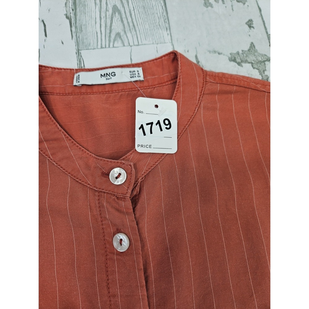 Mango Coral Orange Striped Shirt Midi Dress Womens 4 - Picture 8 of 9